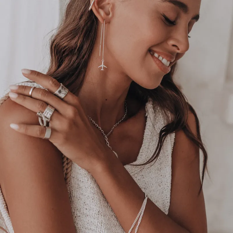 ISLAND SOUL Jet | Airplane Pendant Earrings, Silver 925