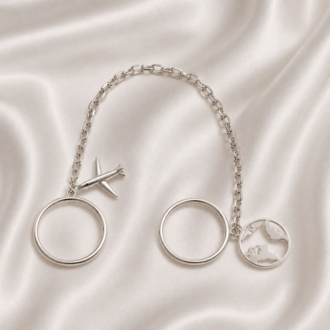 ISLAND SOUL Double Ring Rock It with Pendants Globe and Jet, Silver 925