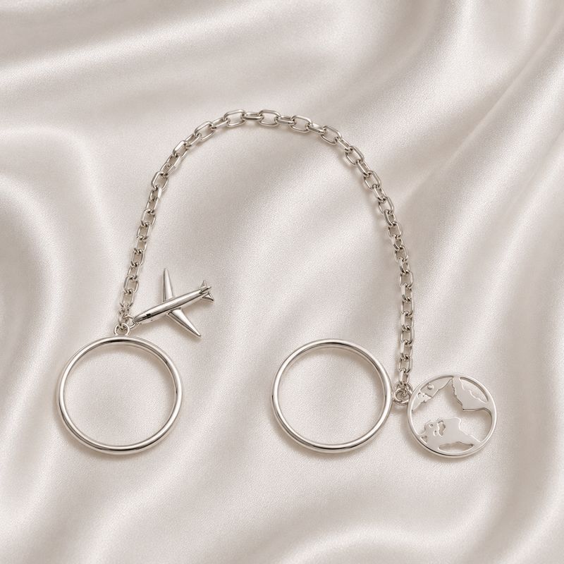 ISLAND SOUL Double Ring Rock It with Pendants Globe and Jet, Silver 925