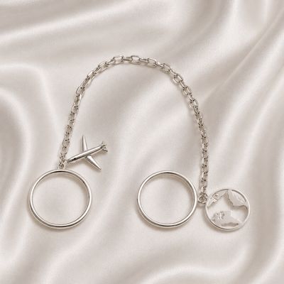 ISLAND SOUL Double Ring Rock It with Pendants Globe and Jet, Silver 925