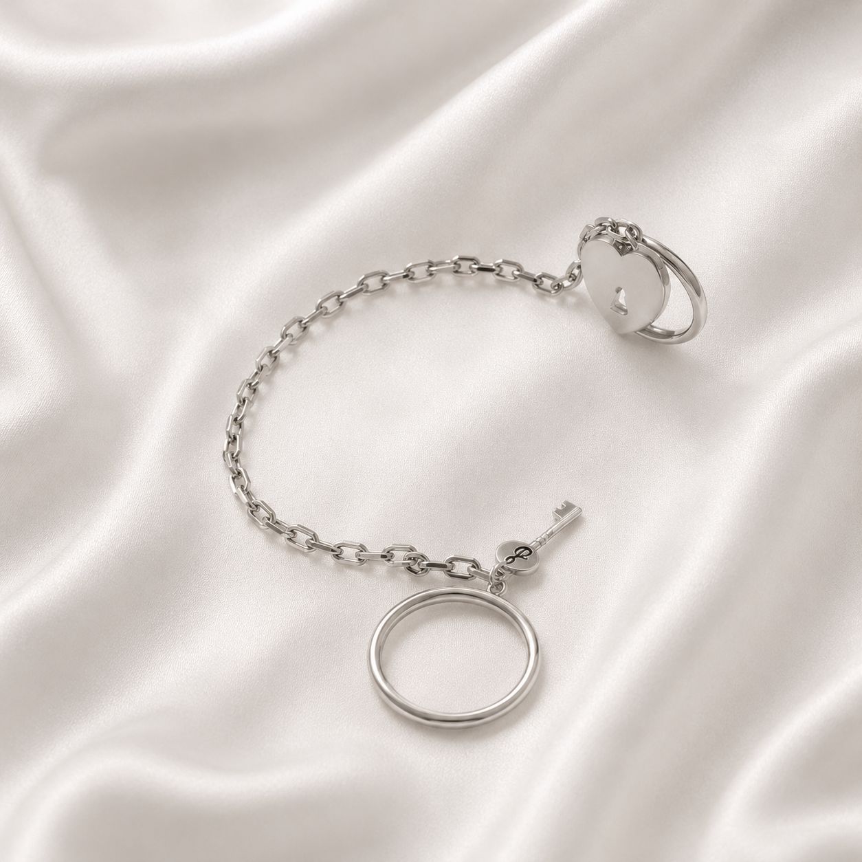 ISLAND SOUL Double Ring Rock with Pendants It Heart and Key, Silver 925