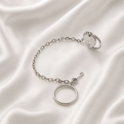 ISLAND SOUL Double Ring Rock with Pendants It Heart and Key, Silver 925