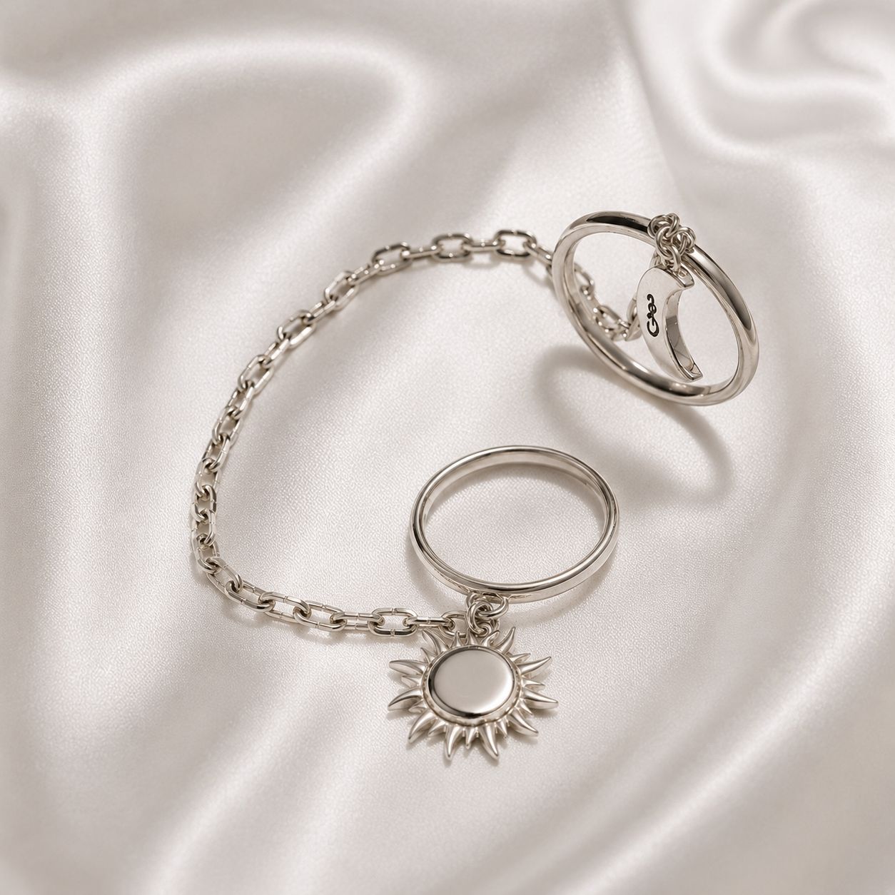 ISLAND SOUL Double Ring Rock It with Pendants Sun and Moon, Silver 925