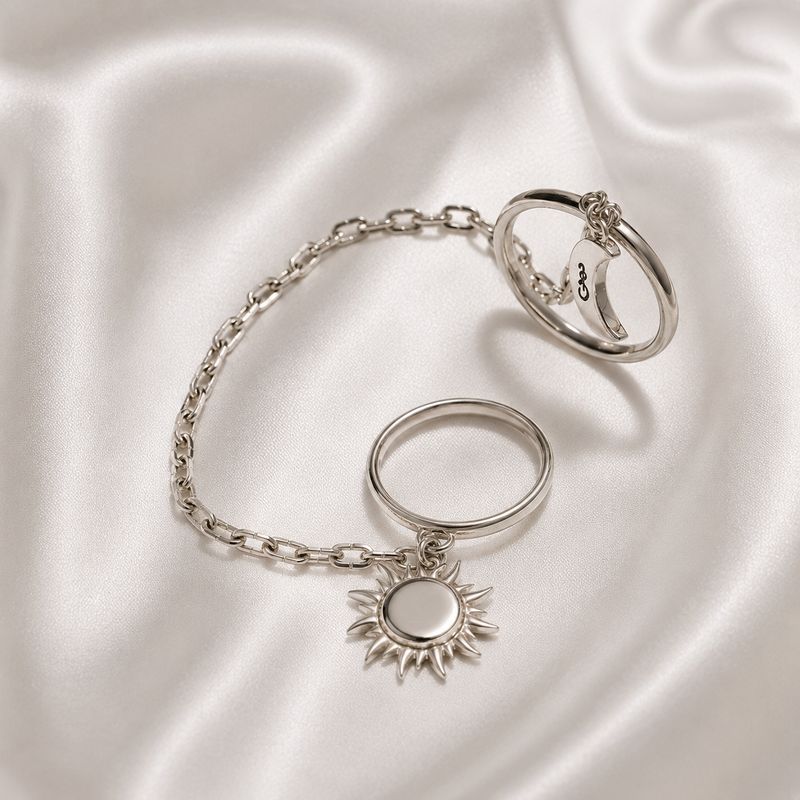 ISLAND SOUL Double Ring Rock It with Pendants Sun and Moon, Silver 925