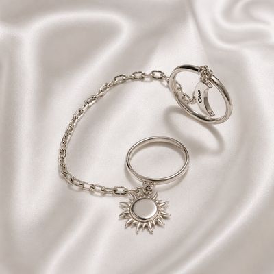ISLAND SOUL Double Ring Rock It with Pendants Sun and Moon, Silver 925