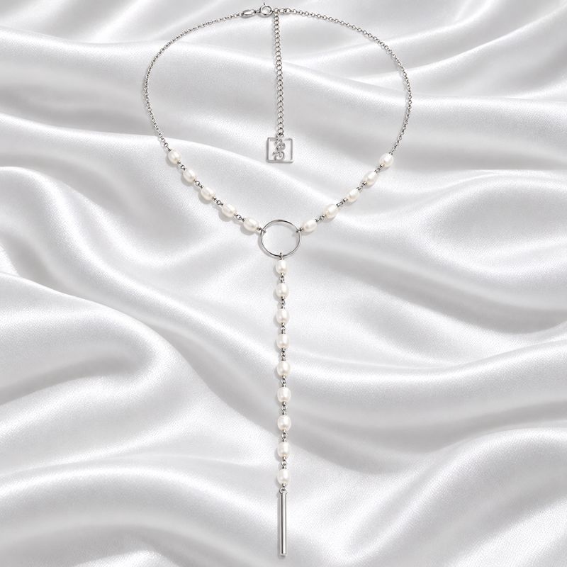 ISLAND SOUL Necklace with White Pearls and Silver Plate, Silver 925