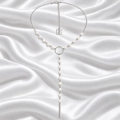 ISLAND SOUL Necklace with White Pearls and Silver Plate, Silver 925