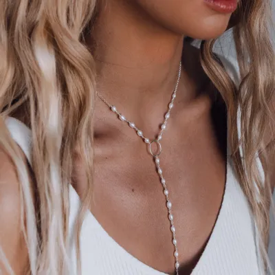 ISLAND SOUL Necklace with White Pearls and Silver Plate, Silver 925