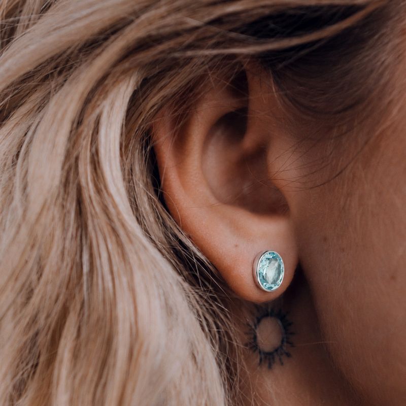 ISLAND SOUL Sky Stud Earrings with Oval Topaz, Silver 925