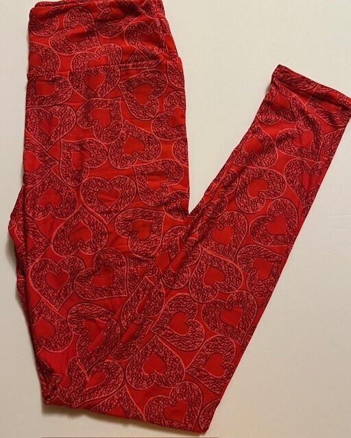 Dark Red Full of Hearts Leggings