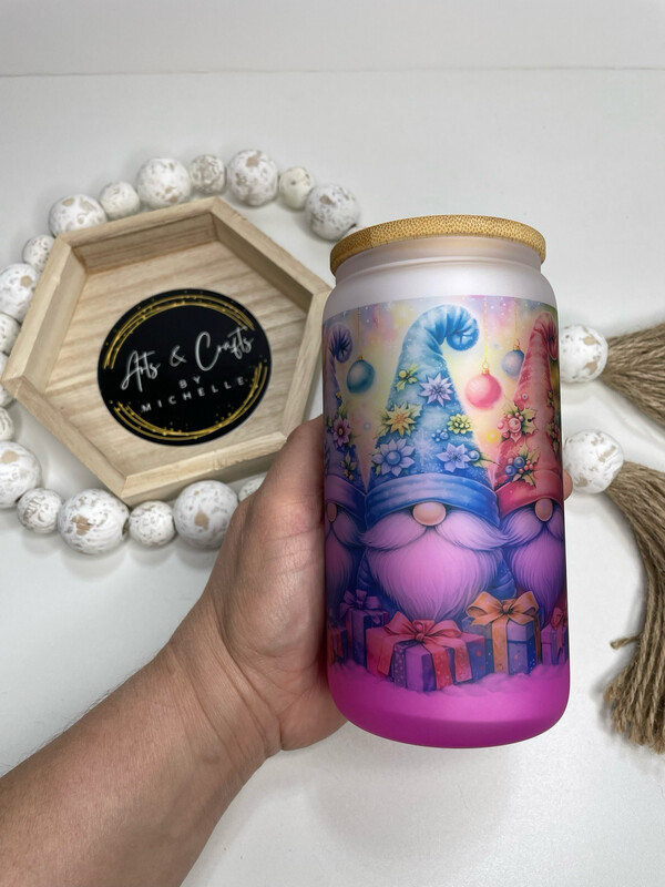 Gnomes Sublimated Pink Glass cup
