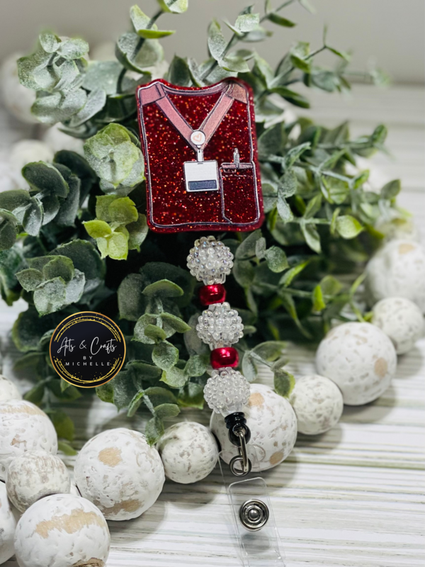 Scrubs Badge Reel - Clear &amp; Red Beads