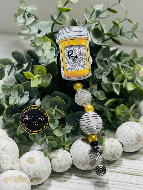 RX Badge Reel - Yellow, White, Clear and Silver Beads