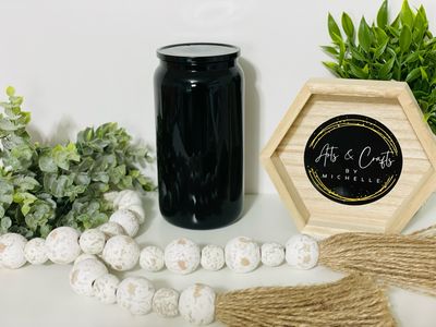 16oz Black Glass Libby Cup  with clear straw and black lid