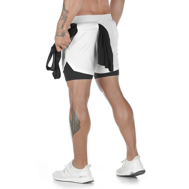 Men&#39;s double-layer quick drying breathable squatting jogging exercise pants, Color: White, Size: M