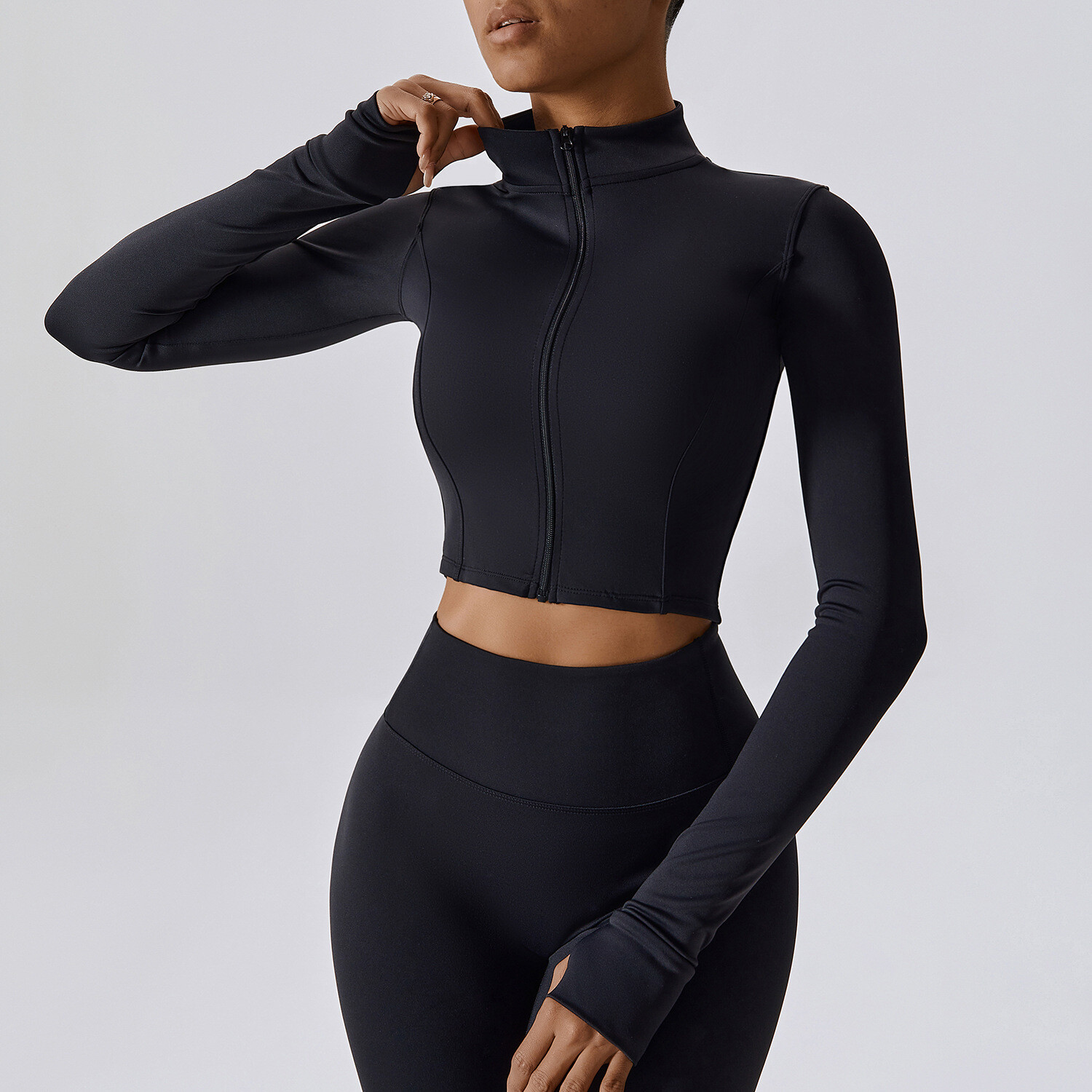 Zipper Outdoor Running Sports Yoga Jacket Slimming Fitness Long Sleeve Jacket, Color: Premium black, Size: 8/s