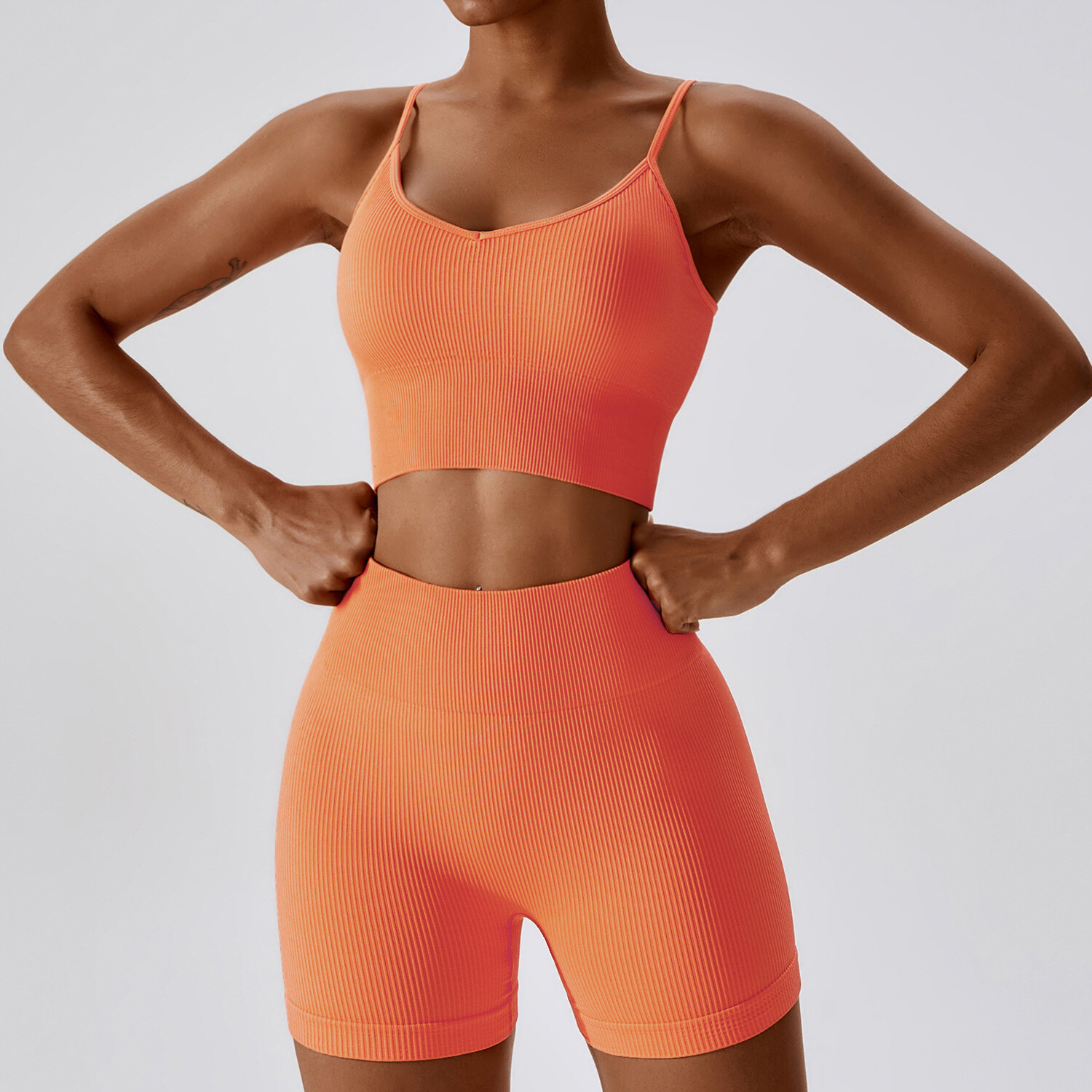 Tight-Fit Sports Suit Women&#39;s Quick-Dry Beauty Back Fitness Suit, Color: Bra + shorts hermes orange, Size: 8/s