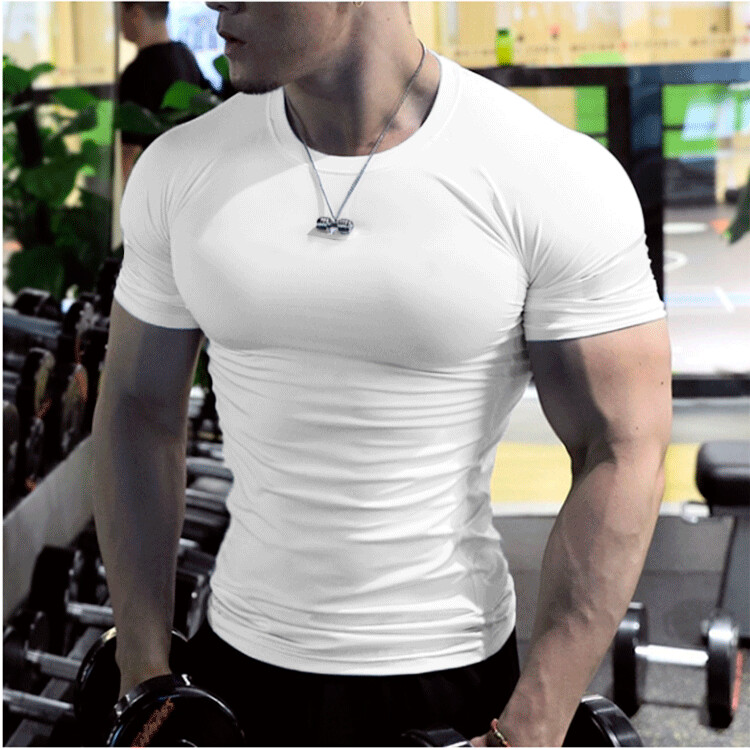 Elastic Tights Short-sleeved Sweat-absorbent Training T-shirt Running Fitness Top, Color: White, Size: S