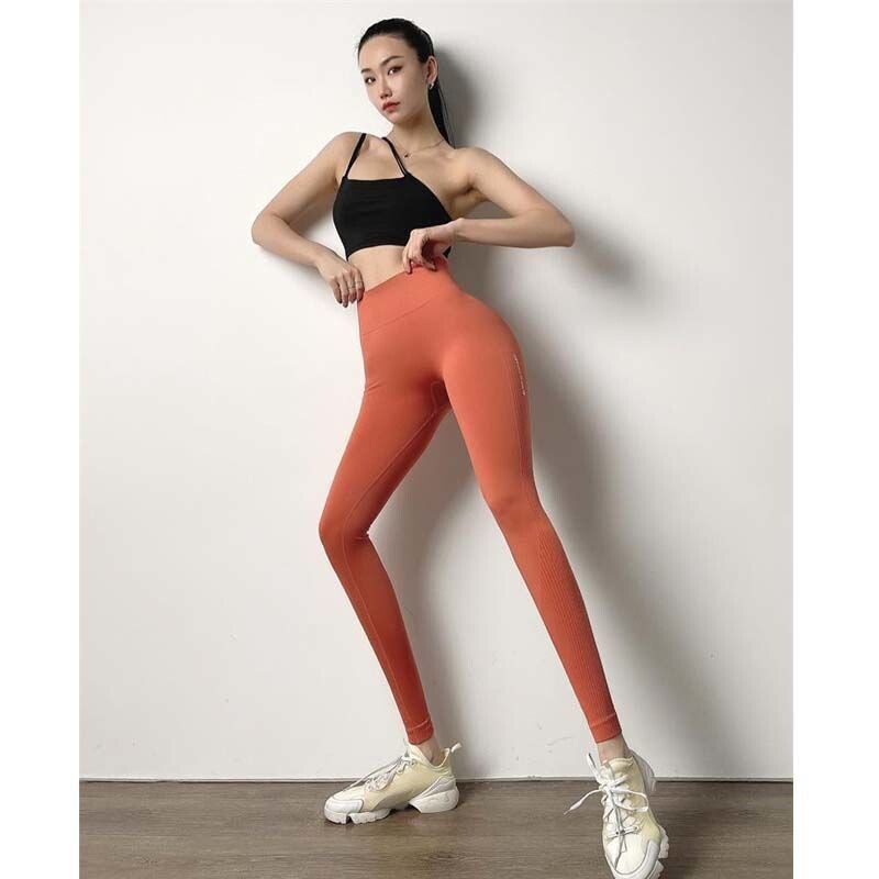 Women&#39;s High Waist Running Training Fitness Pants, Color: Orange, Size: S/m