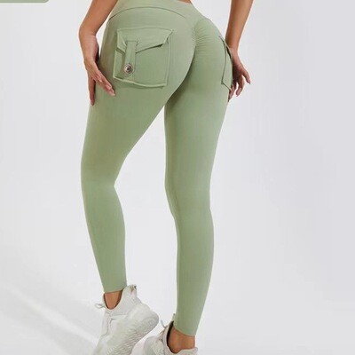 Workwear Pocket Pants Fitness Sports Pants High Waist Hip Yoga Tight Pants