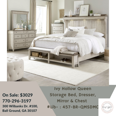 Ivy Hollow Queen Storage Bed, Dresser, Mirror &amp; Chest