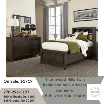 Thornwood Hills twin bookcase bed, dresser, and mirror
