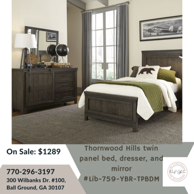 Thornwood Hills twin panel bed, dresser, and mirror