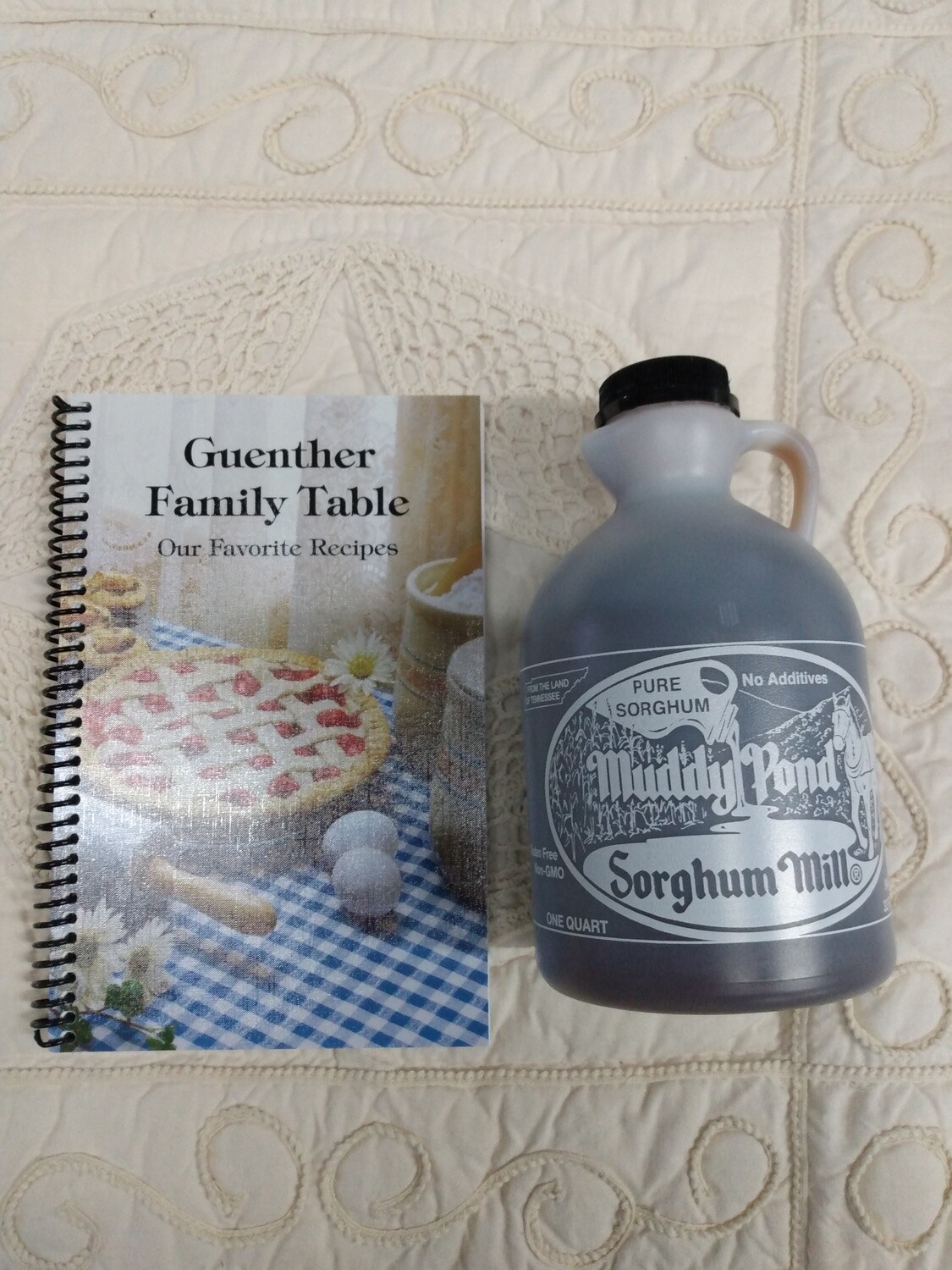 Guenther Family Table Cookbook and Quart Muddy Pond Sorghum