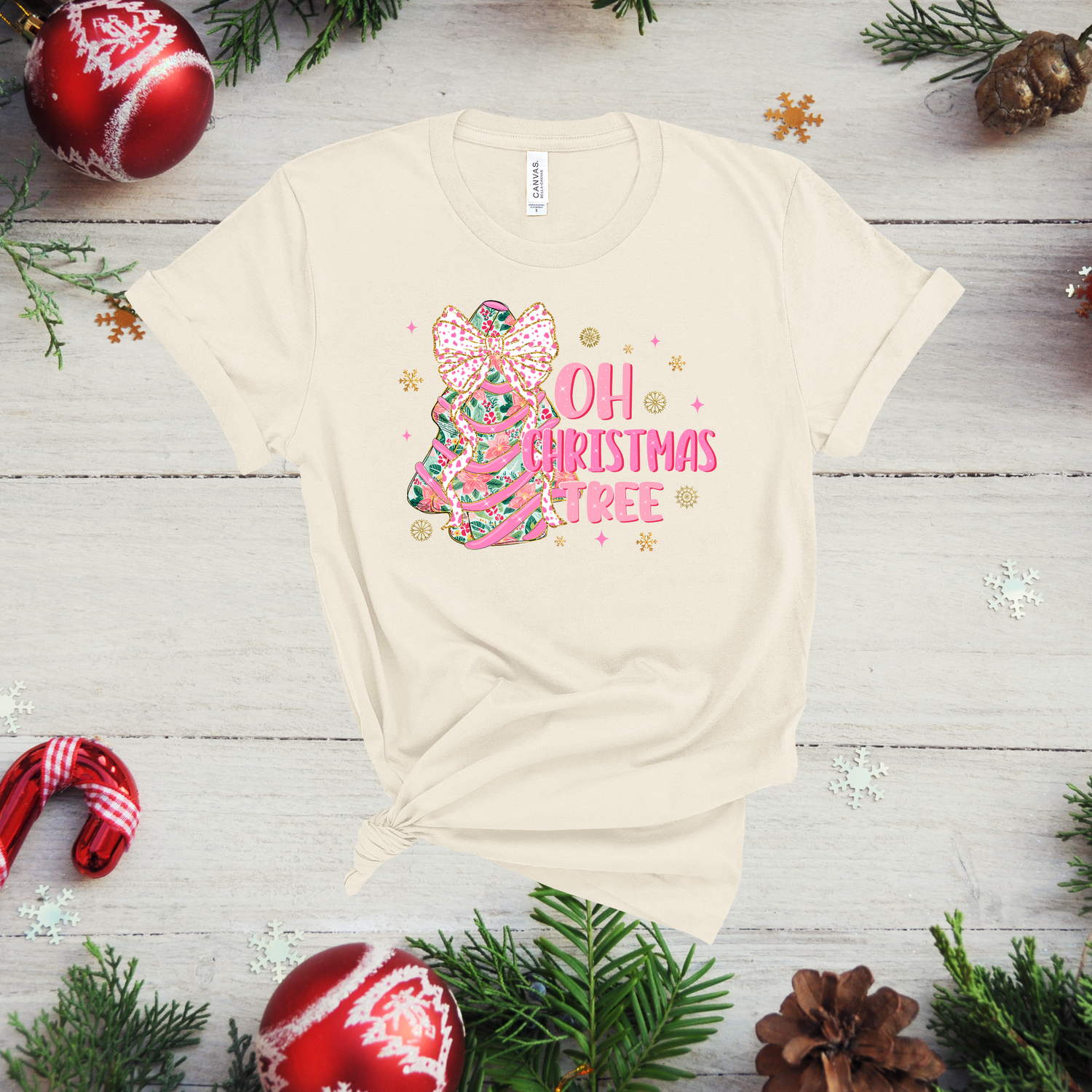 Oh Christmas Tree Pink Sparkle (Bella Canvas)