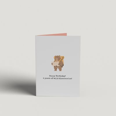 Art Card - Happy 4th Birthday - Hiking Bear
