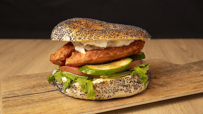Tandoori Chicken Bagel Sydney Cafe C&M's Tandoori Chicken Bagel