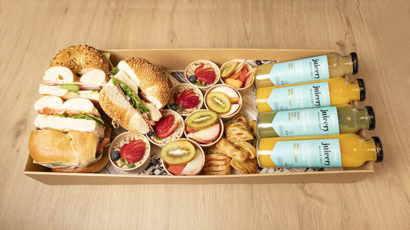 Breakfast Platter Sydney Cafe C&M's Breakfast Platter with a mix of fruits, muesli, and bagels.
