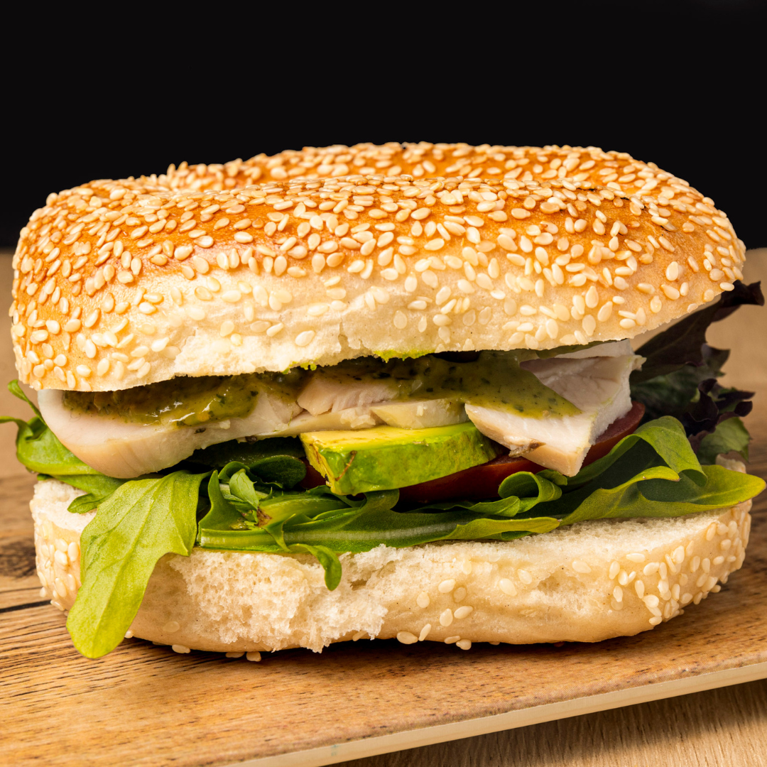 Chicken & Avo Bagel Sydney Cafe C&M's Chicken & Avocado Bagel