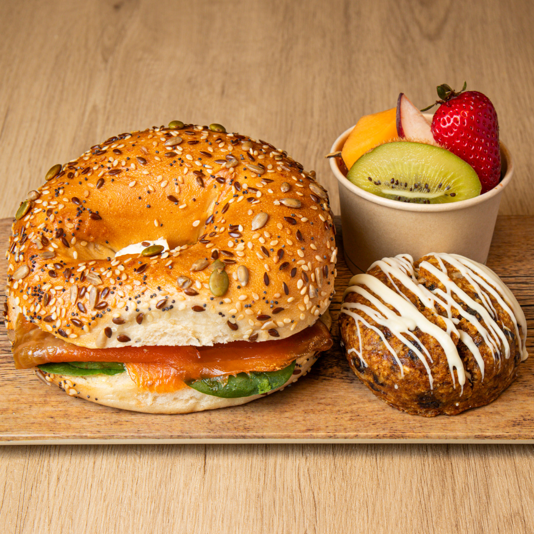 Smoked Salmon Bagel Lunch Snack Box Sydney Cafe C&M's Smoked Salmon Bagel Lunch Snack Box