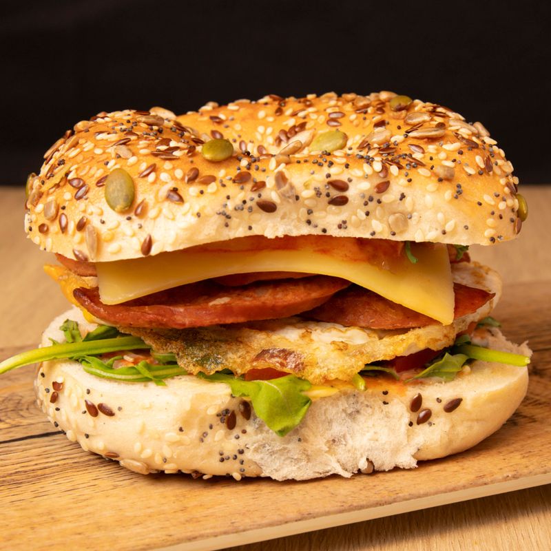 Sydney Cafe C&M's Spicy Chorizo & Fried Egg Bagel