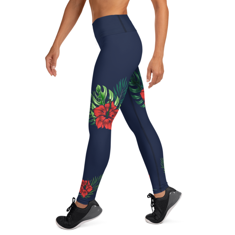 Womens Hibiscus  Flower Yoga Leggings