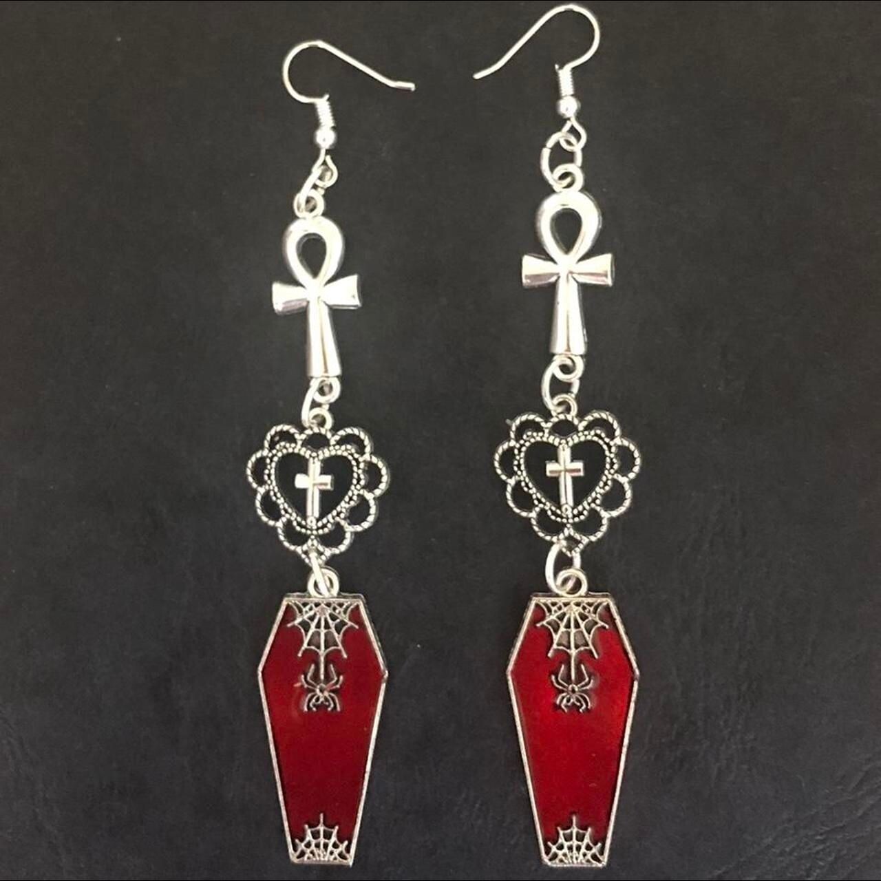 Widow’s Whispers Gothic Earrings (Red)