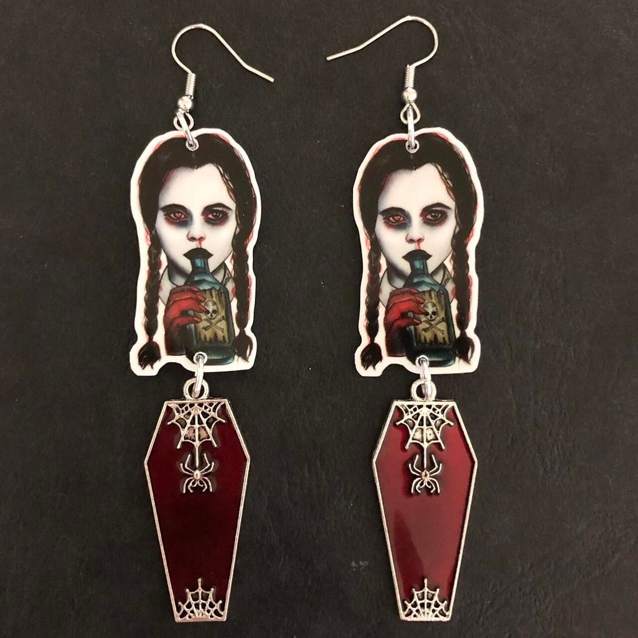 Crimson Coffin Gothic Earrings