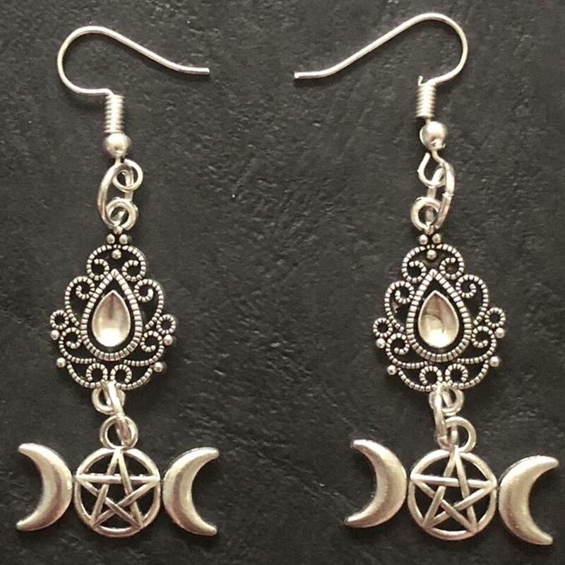 Crescent Moon Pentagram Gothic Earrings
