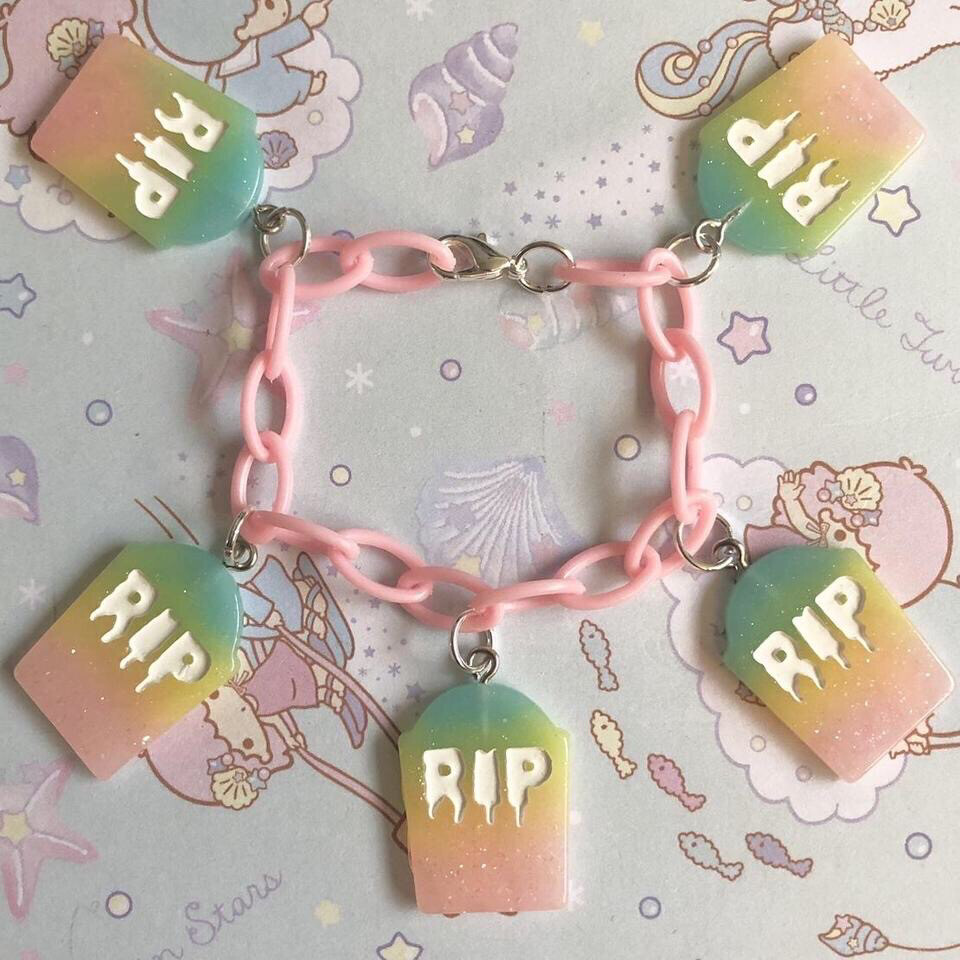 Pastel Goth Tombstones Bracelet (Pink/Blue)