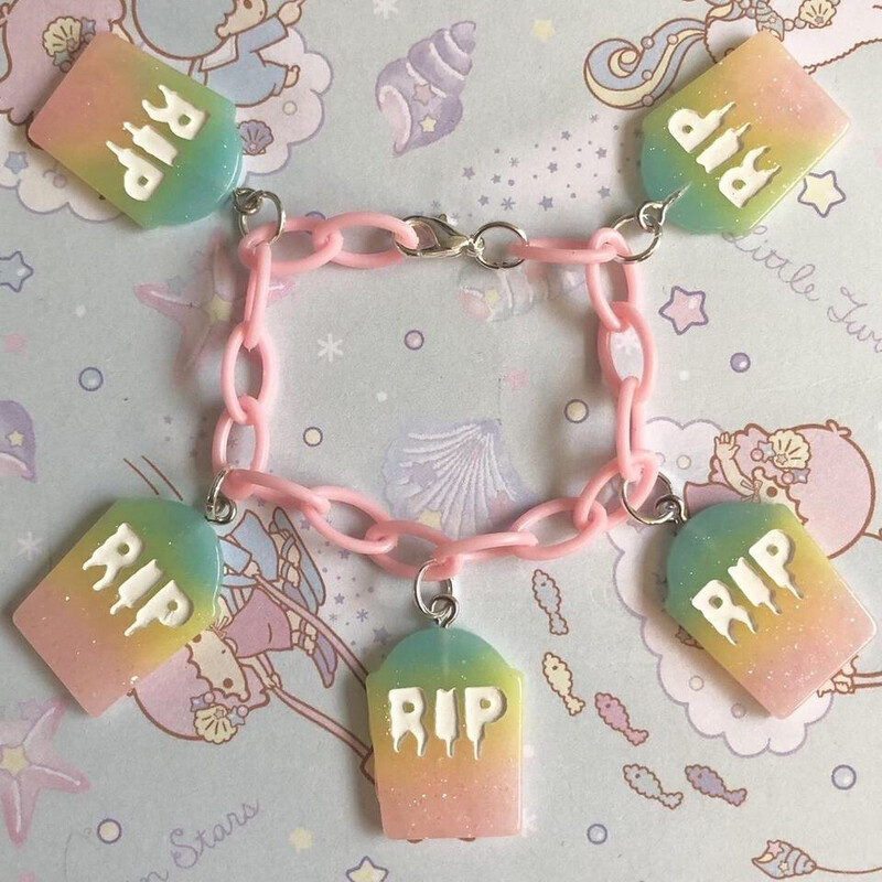 Pastel Goth Tombstones Bracelet (Pink/Blue)