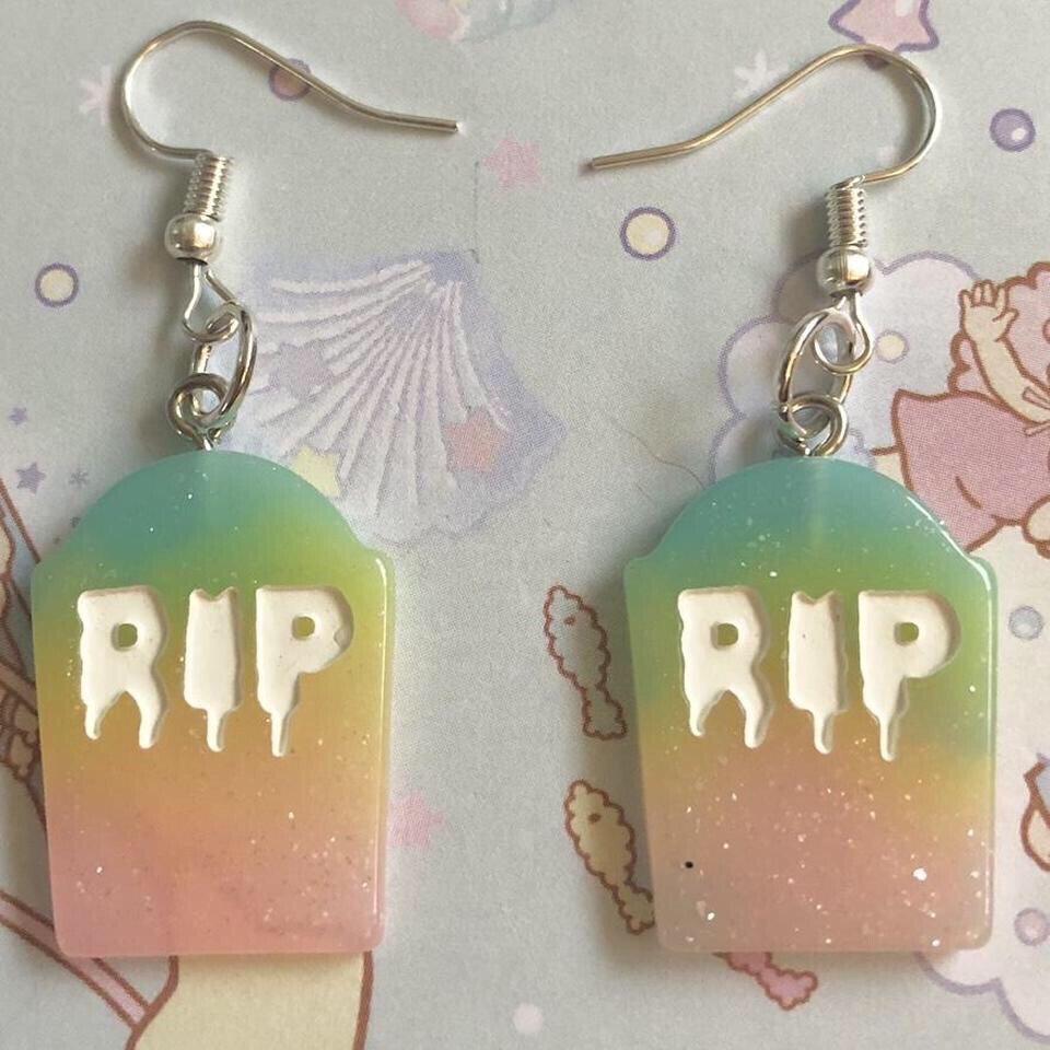 Pastel Goth Tombstone Earrings (Pink/Blue)