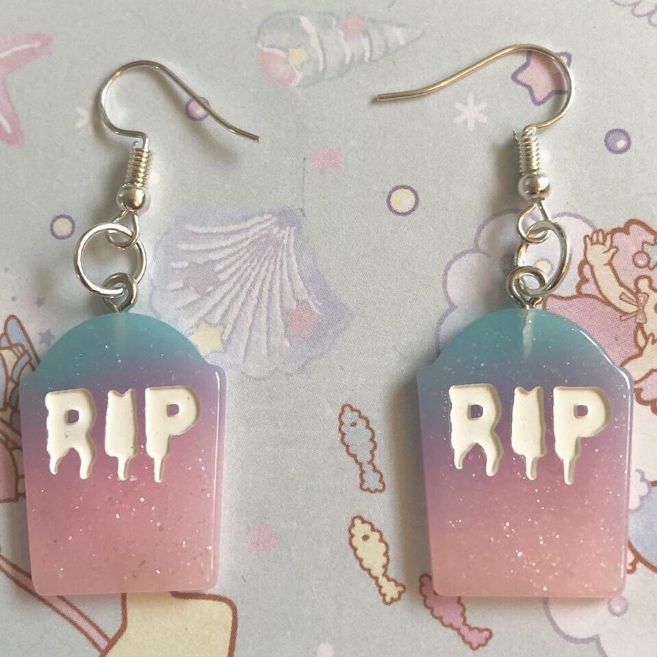Pastel Goth Tombstone Earrings (Purple/Blue)