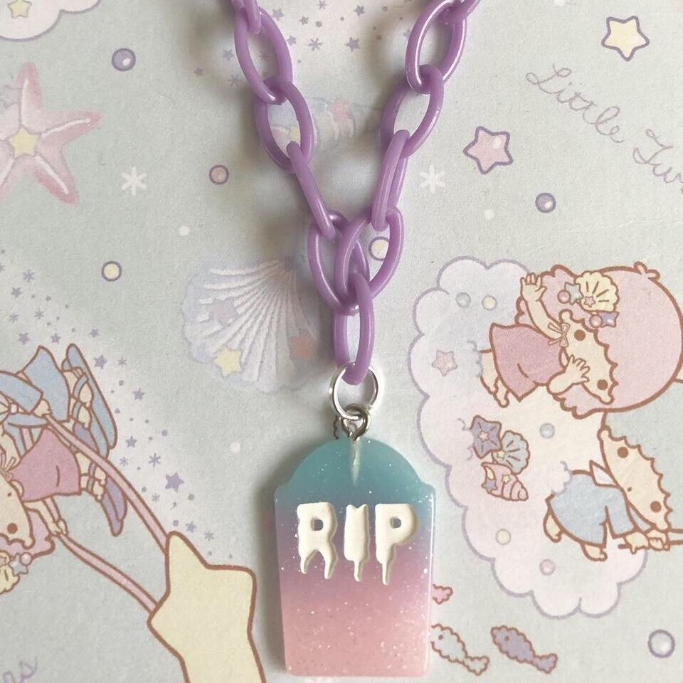 Pastel Goth Tombstone Necklace (Purple/Blue)