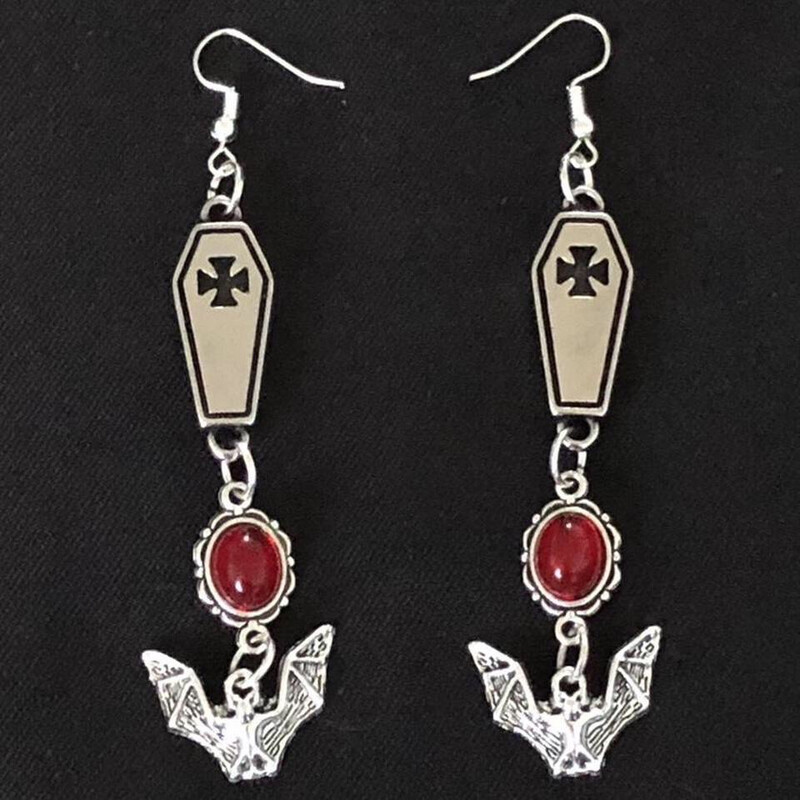 Coffin-Bound Bats Gothic Earrings