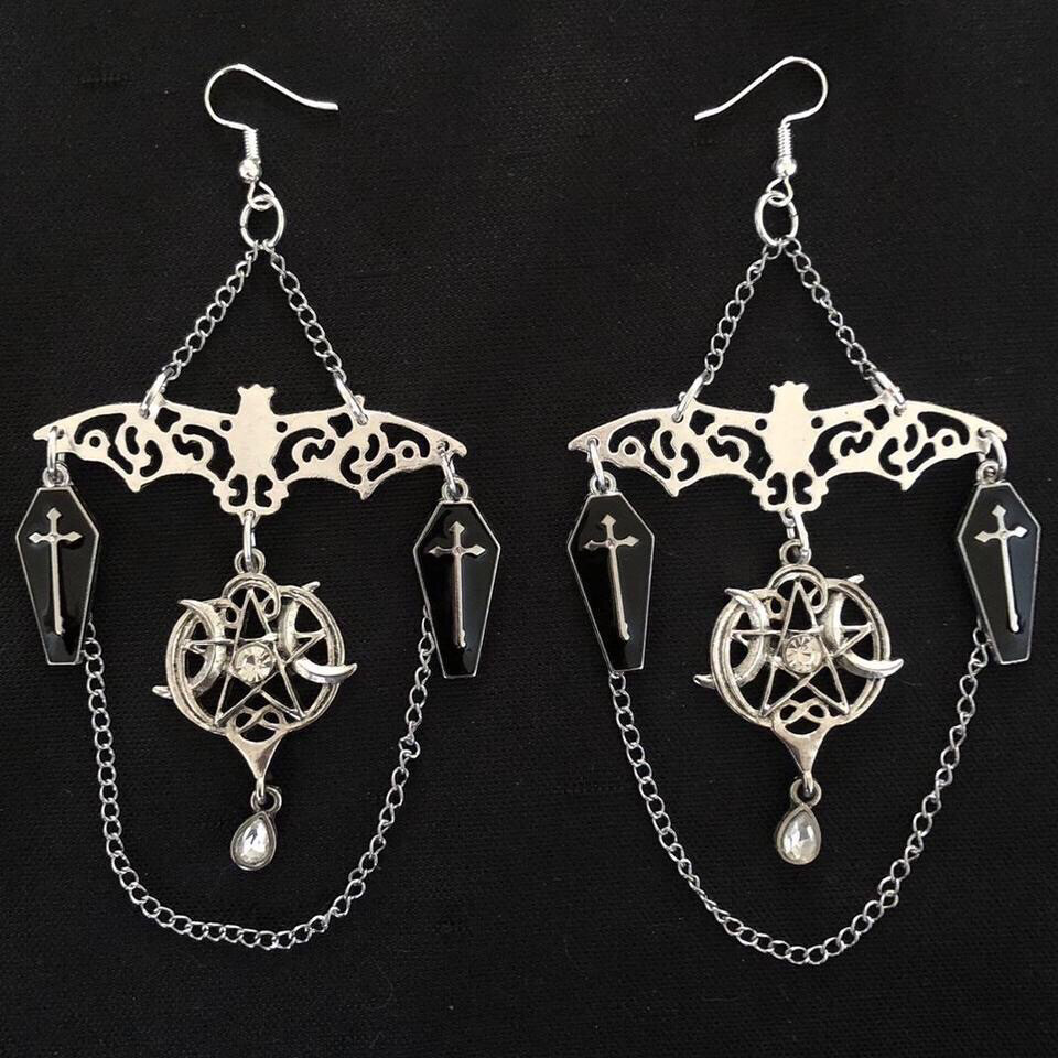 Bats In Mourning Gothic Earrings