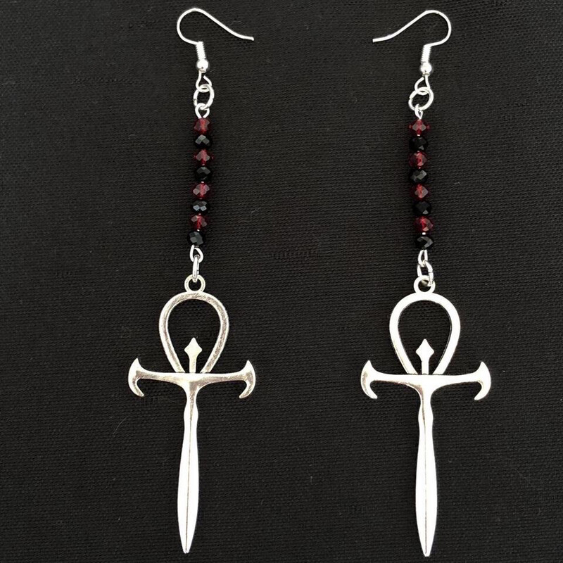 Beaded Buddies: Vampire Ankh Gothic Earrings