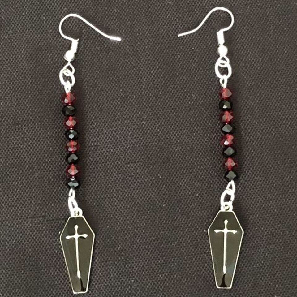 Beaded Buddies: Black Coffin Gothic Earrings
