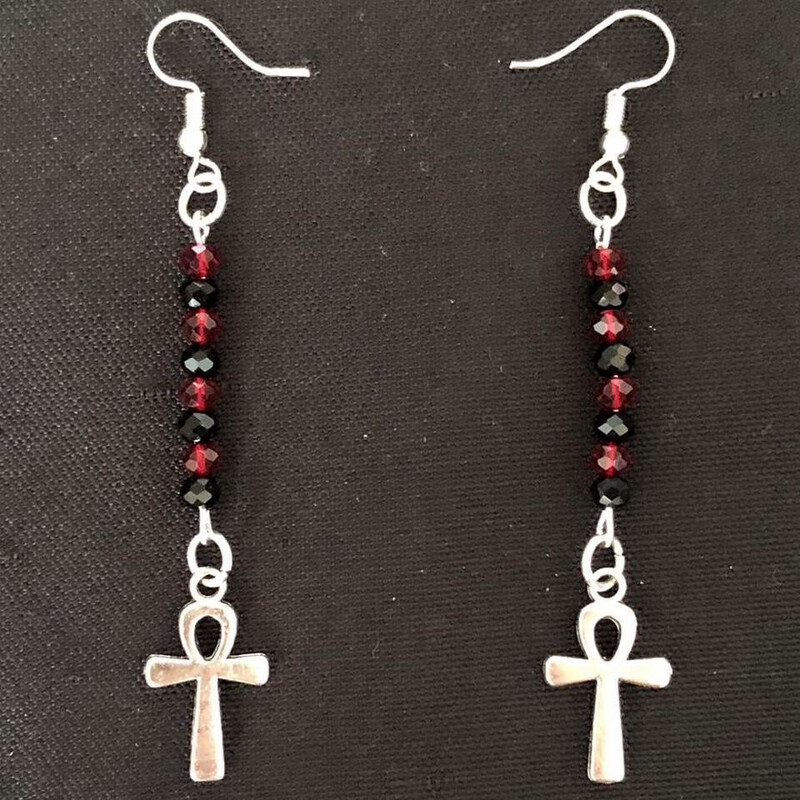Beaded Buddies: Mini Ankh Gothic Earrings