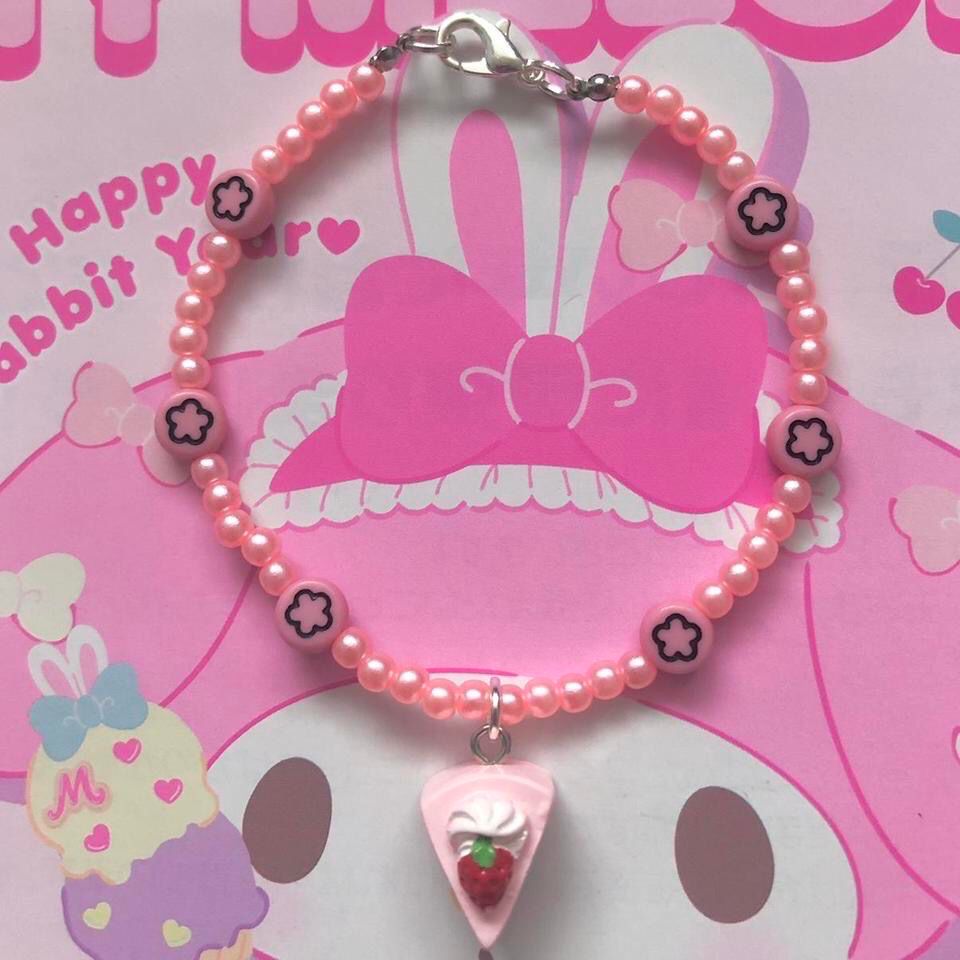 Kawaii Patisserie Pastel Pink Beaded Bracelet